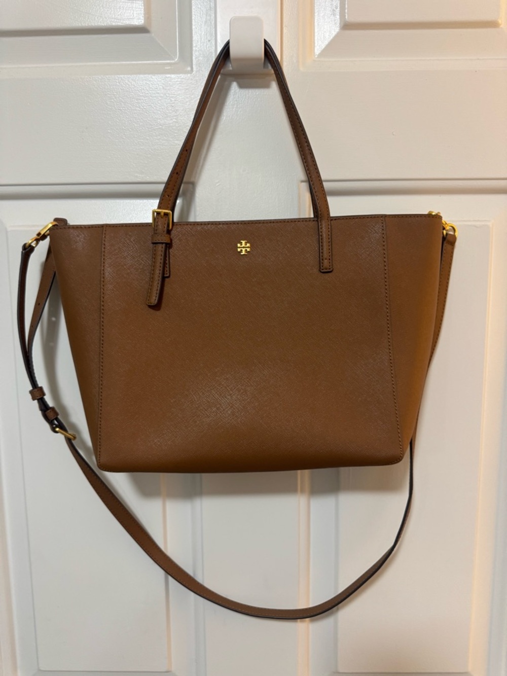 NWOT TORY BURCH EMERSON TOP ZIP LEATHER TOTE Crossbody BAG Brown